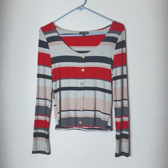 Timing Tops - Timing Ladies Large Multi Color Long Sleeve Scoop Neck Shirt